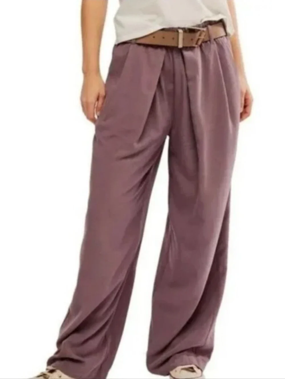 Free People Wide-Leg Pleated Trousers in  Mauve Size Small Contemporary Y2K